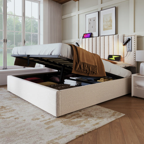 Cotton Panel Material Storage Bed Frame   160cmx200cm