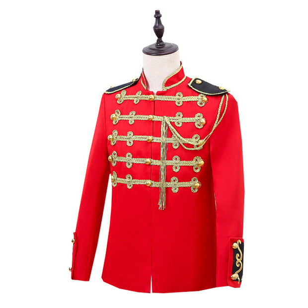 European-style Court Military Dress Men's Performance Wear Red Gold Inlaid