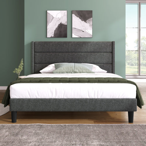 Linen Bed Frame With Slatted Frame