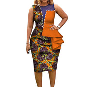 African Fashion Women Bain Riche African Cotton Printed Sleeveless Tight Dress Elegant Party Wear