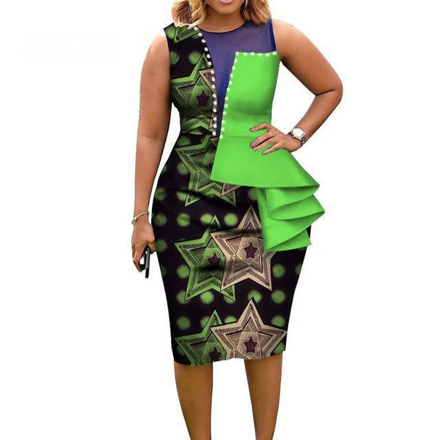 African Fashion Women Bain Riche African Cotton Printed Sleeveless Tight Dress Elegant Party Wear