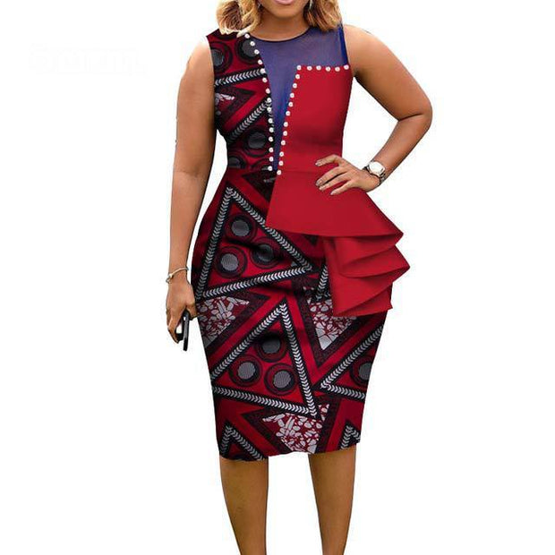 African Fashion Women Bain Riche African Cotton Printed Sleeveless Tight Dress Elegant Party Wear