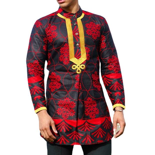 Men's Long Printed Cardigan Trendy Shirt African Ethnic Style