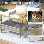 K&K 4-Piece Rope Patio Furniture Set, Outdoor Furniture With Tempered Glass Table, Patio Conversatio