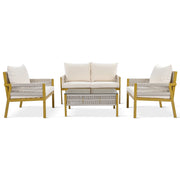 K&K 4-Piece Rope Patio Furniture Set, Outdoor Furniture With Tempered Glass Table, Patio Conversatio