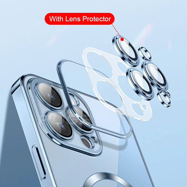 For Magsafe Magnetic Wireless Charging Case for Iphone 14 plus 13 12 11 Pro Max Luxury Transparent Silicone Lens Protector Cover