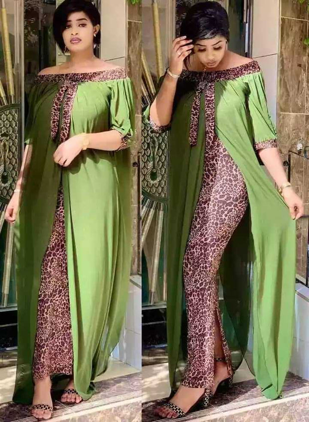 African loose robe large size chiffon stitching fake two-piece suit