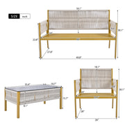 K&K 4-Piece Rope Patio Furniture Set, Outdoor Furniture With Tempered Glass Table, Patio Conversatio