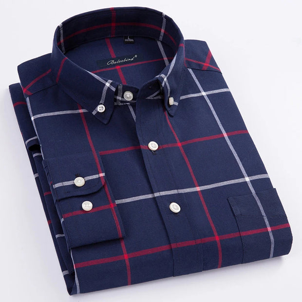 Cotton Oxford Men's Dress Shirt Long Sleeve Slim Fit Button Down Male Business Formal Shirts with Chest Pocket Casual Clothing