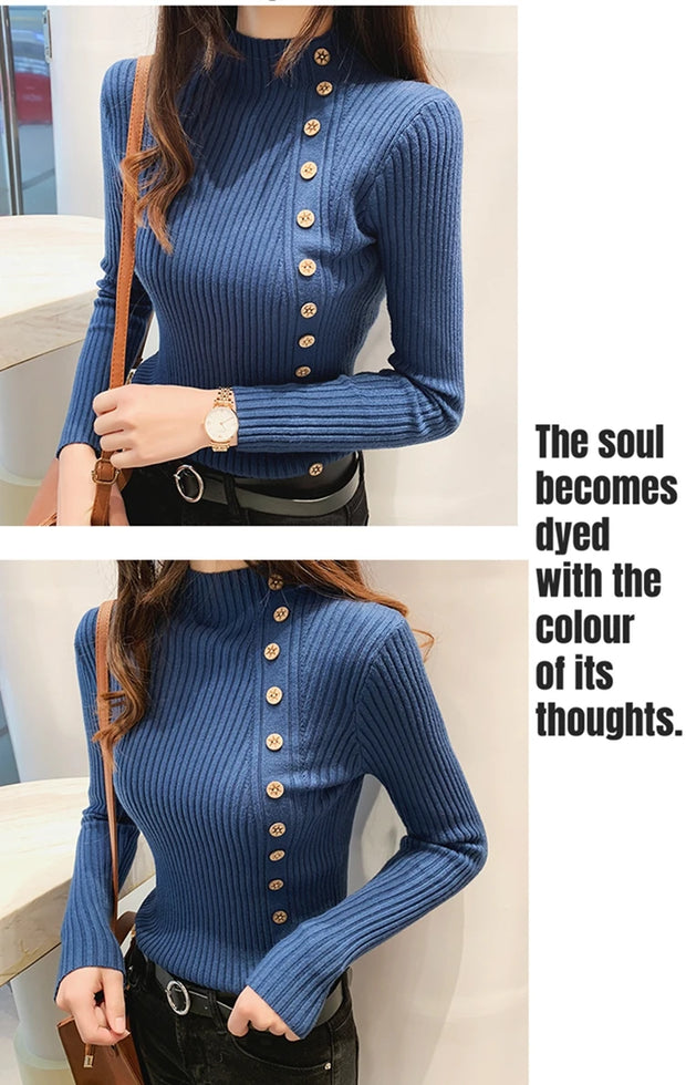 Women Knitted Winter Pullovers 2024 Fashion Long Sleeve White Black Sweaters Turtleneck Korean Clothes Elegant Pink Ladies Tops