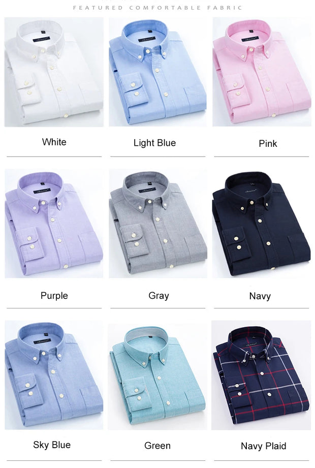 Cotton Oxford Men's Dress Shirt Long Sleeve Slim Fit Button Down Male Business Formal Shirts with Chest Pocket Casual Clothing