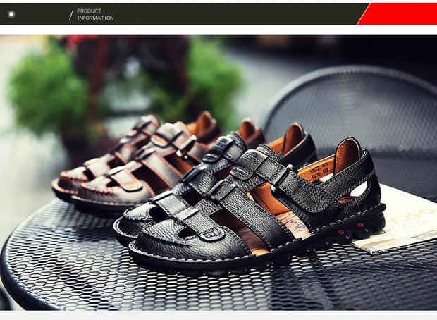 Classic High Quality Cow Leather Sandals Summer Outdoor Handmade Men Sandals Fashion Comfortable Men Beach Leather Shoes Size48