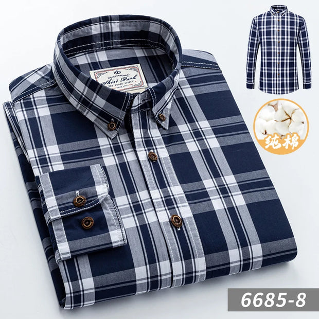 2023 New Men's Fashion Plaid 100% Cotton Spring Autumn Pocket Long Sleeve Slim-fit Button-down Male Shirt