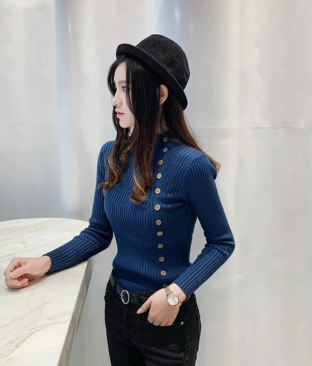 Women Knitted Winter Pullovers 2024 Fashion Long Sleeve White Black Sweaters Turtleneck Korean Clothes Elegant Pink Ladies Tops