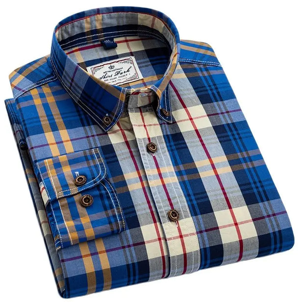 2023 New Men's Fashion Plaid 100% Cotton Spring Autumn Pocket Long Sleeve Slim-fit Button-down Male Shirt