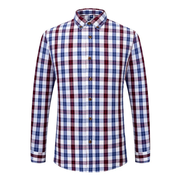 2023 New Men's Fashion Plaid 100% Cotton Spring Autumn Pocket Long Sleeve Slim-fit Button-down Male Shirt