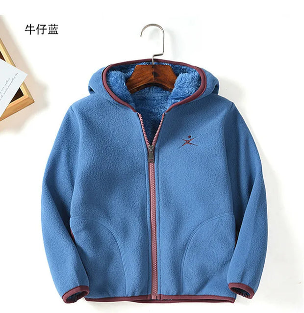 80-140cm Childrens Fleece Jacket Boys Girls Autumn Winter Plus Velvet Warm Cardigan Fleece Coat Kid Outdoor Sport Thermal Jacket