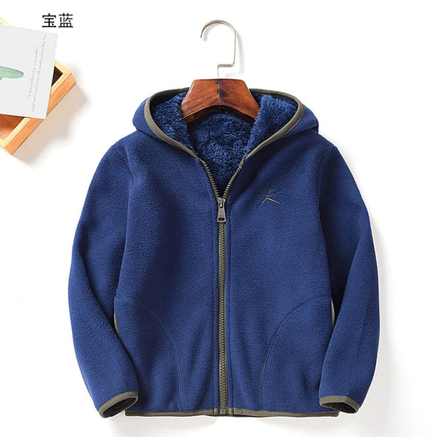 80-140cm Childrens Fleece Jacket Boys Girls Autumn Winter Plus Velvet Warm Cardigan Fleece Coat Kid Outdoor Sport Thermal Jacket