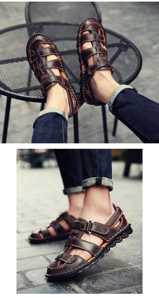 Classic High Quality Cow Leather Sandals Summer Outdoor Handmade Men Sandals Fashion Comfortable Men Beach Leather Shoes Size48