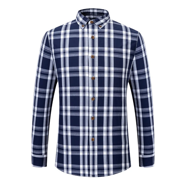 2023 New Men's Fashion Plaid 100% Cotton Spring Autumn Pocket Long Sleeve Slim-fit Button-down Male Shirt