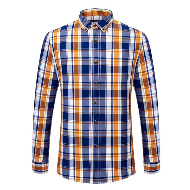 2023 New Men's Fashion Plaid 100% Cotton Spring Autumn Pocket Long Sleeve Slim-fit Button-down Male Shirt