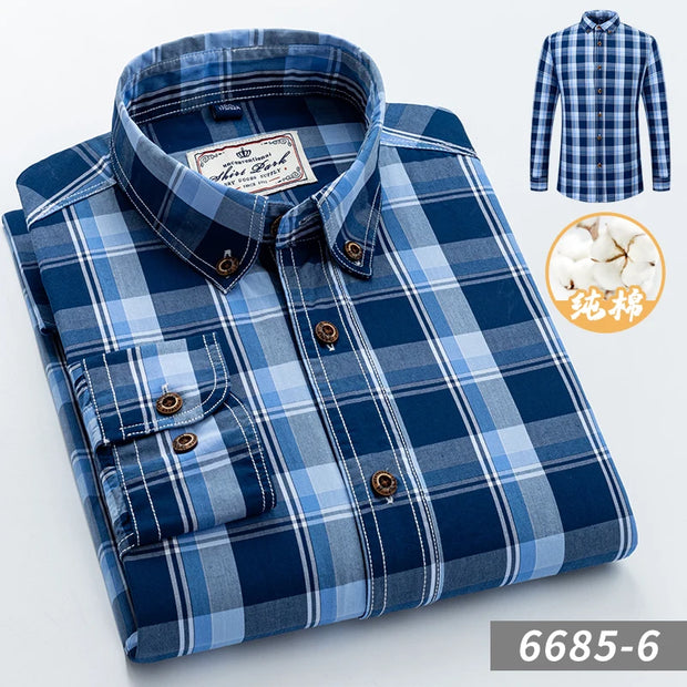 2023 New Men's Fashion Plaid 100% Cotton Spring Autumn Pocket Long Sleeve Slim-fit Button-down Male Shirt