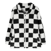 Plaid Lambswool Plush Coat Streetwear Fashion 2021 Winter Jacket Women Zipper Loose Harajuku Jackets Thick Warm Overcoat Female