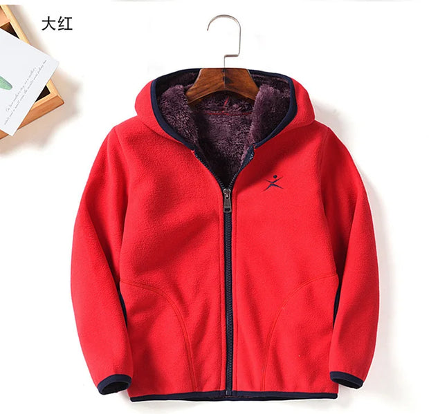 80-140cm Childrens Fleece Jacket Boys Girls Autumn Winter Plus Velvet Warm Cardigan Fleece Coat Kid Outdoor Sport Thermal Jacket