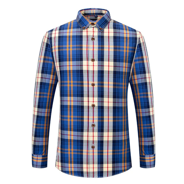 2023 New Men's Fashion Plaid 100% Cotton Spring Autumn Pocket Long Sleeve Slim-fit Button-down Male Shirt