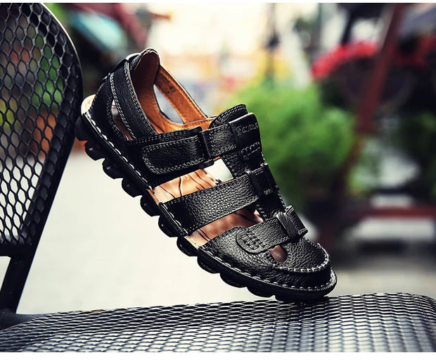 Classic High Quality Cow Leather Sandals Summer Outdoor Handmade Men Sandals Fashion Comfortable Men Beach Leather Shoes Size48