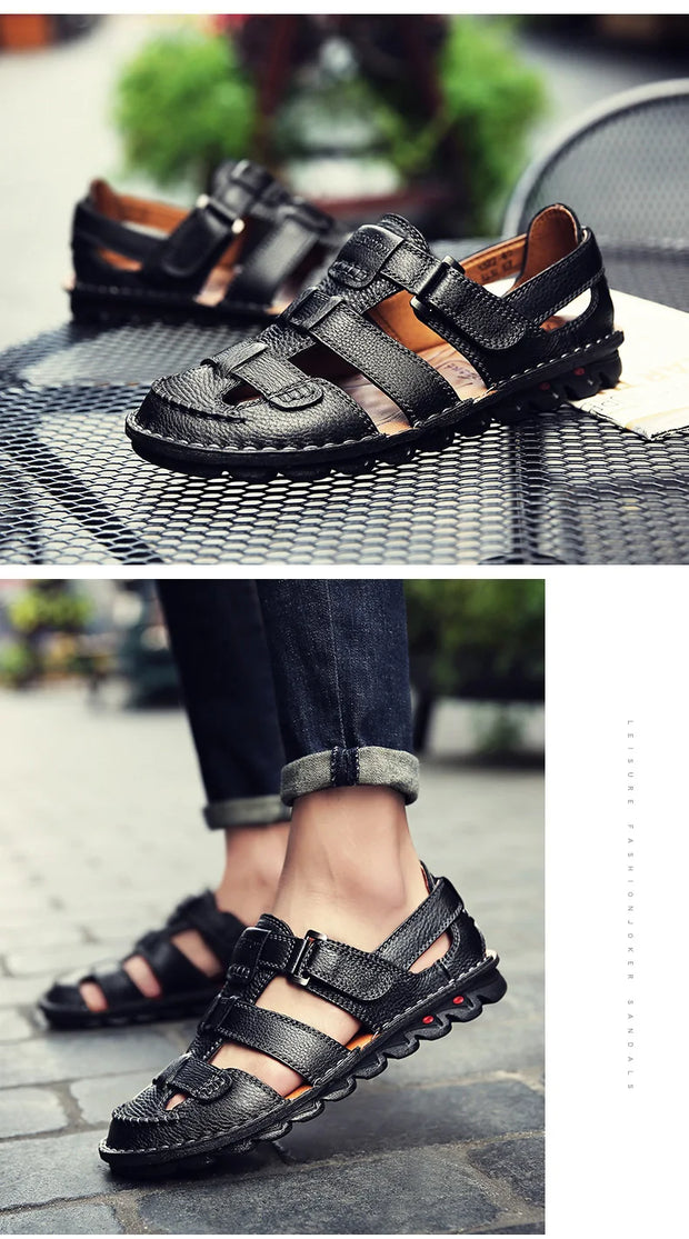 Classic High Quality Cow Leather Sandals Summer Outdoor Handmade Men Sandals Fashion Comfortable Men Beach Leather Shoes Size48