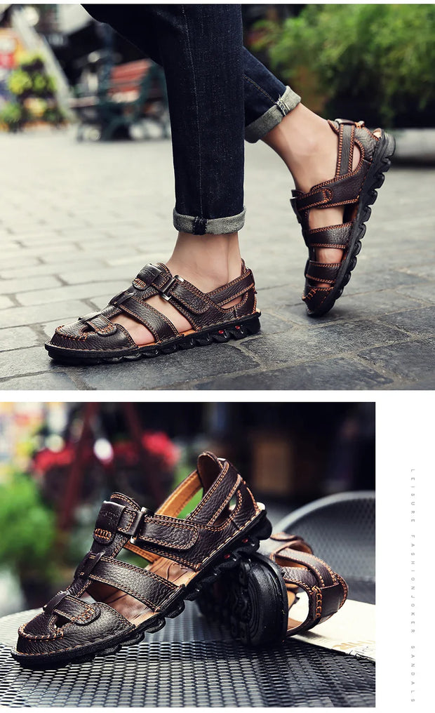 Classic High Quality Cow Leather Sandals Summer Outdoor Handmade Men Sandals Fashion Comfortable Men Beach Leather Shoes Size48