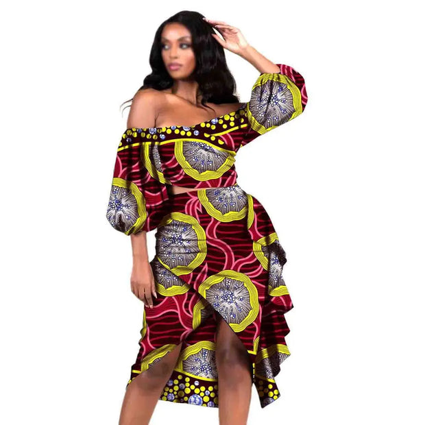 African Clothing for Women Dashiki Tops and Print Skrits 2 Piece Set Party Outfits Ankara Attire Sexy Wear AFRIPRIDE S1926034