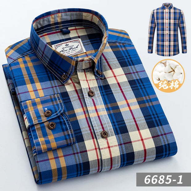 2023 New Men's Fashion Plaid 100% Cotton Spring Autumn Pocket Long Sleeve Slim-fit Button-down Male Shirt