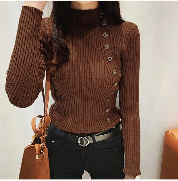 Women Knitted Winter Pullovers 2024 Fashion Long Sleeve White Black Sweaters Turtleneck Korean Clothes Elegant Pink Ladies Tops