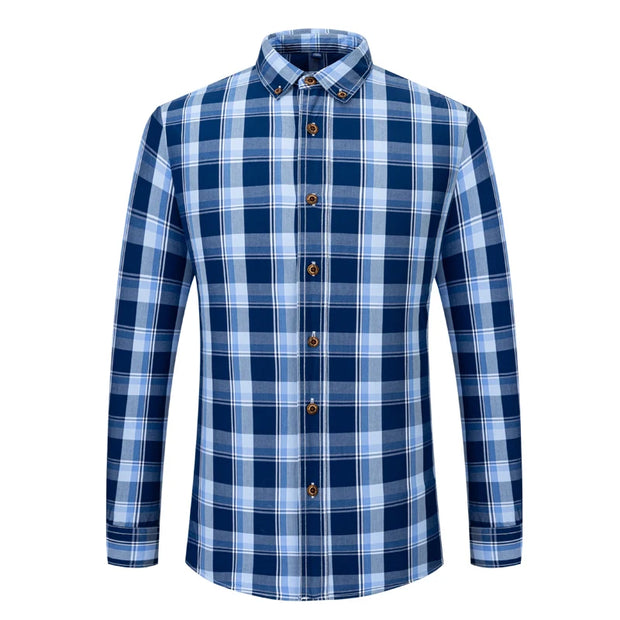 2023 New Men's Fashion Plaid 100% Cotton Spring Autumn Pocket Long Sleeve Slim-fit Button-down Male Shirt