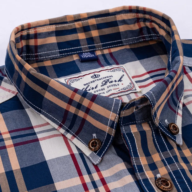 2023 New Men's Fashion Plaid 100% Cotton Spring Autumn Pocket Long Sleeve Slim-fit Button-down Male Shirt