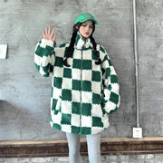 Plaid Lambswool Plush Coat Streetwear Fashion 2021 Winter Jacket Women Zipper Loose Harajuku Jackets Thick Warm Overcoat Female