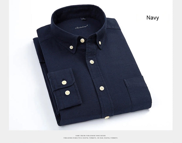 Cotton Oxford Men's Dress Shirt Long Sleeve Slim Fit Button Down Male Business Formal Shirts with Chest Pocket Casual Clothing