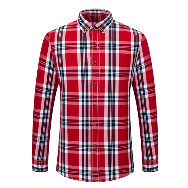 2023 New Men's Fashion Plaid 100% Cotton Spring Autumn Pocket Long Sleeve Slim-fit Button-down Male Shirt