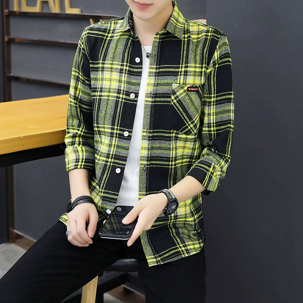 Long sleeve Shirts Men's Plaid Trendy Brand New Autumn and Winter Fleece-lined Korean Style Loose Casual Shirt Hong Kong Style Clothes