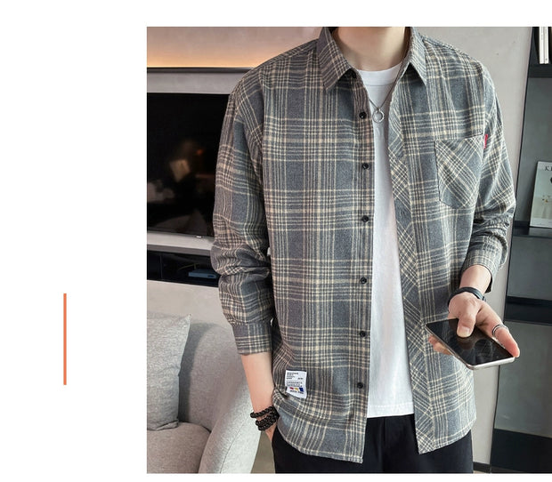 Red Dragonfly Plaid Shirt Men's Shirt Clothes Autumn and Winter New Trendy Casual Long Sleeve Shirt Coat Men's Clothing