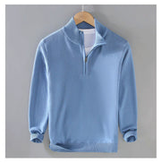 Half-Open Zipped Stand Collar Cotton Casual Sweater Sweater