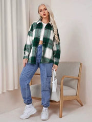 2021women Fashion Loose Lapel Long Sleeve Plaid Shirt Ladies