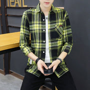 Long sleeve Shirts Men's Plaid Trendy Brand New Autumn and Winter Fleece-lined Korean Style Loose Casual Shirt Hong Kong Style Clothes