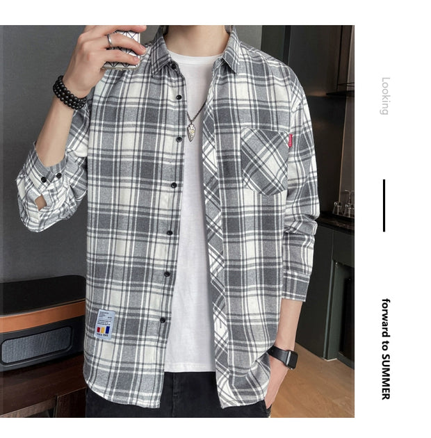 Red Dragonfly Plaid Shirt Men's Shirt Clothes Autumn and Winter New Trendy Casual Long Sleeve Shirt Coat Men's Clothing