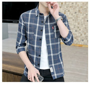 Plaid Shirts Men's Spring and Autumn Winter New Casual Popular Long sleeve Shirt Handsome Youth Cropped Half Sleeve Shirt