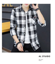 Long sleeve Shirts Men's Plaid Trendy Brand New Autumn and Winter Fleece-lined Korean Style Loose Casual Shirt Hong Kong Style Clothes