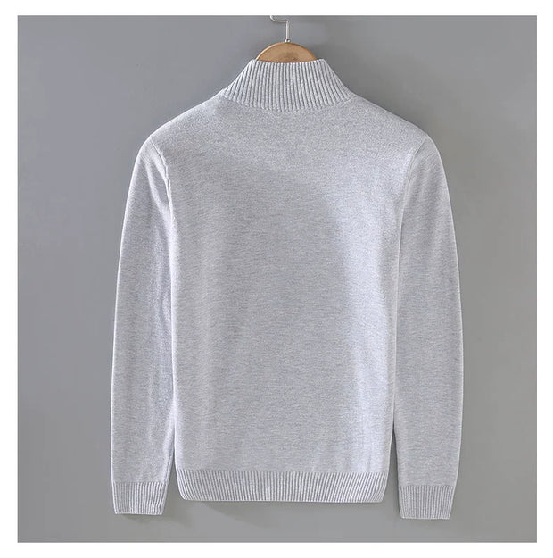 Half-Open Zipped Stand Collar Cotton Casual Sweater Sweater