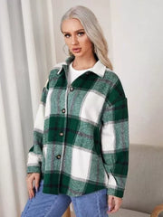 2021women Fashion Loose Lapel Long Sleeve Plaid Shirt Ladies